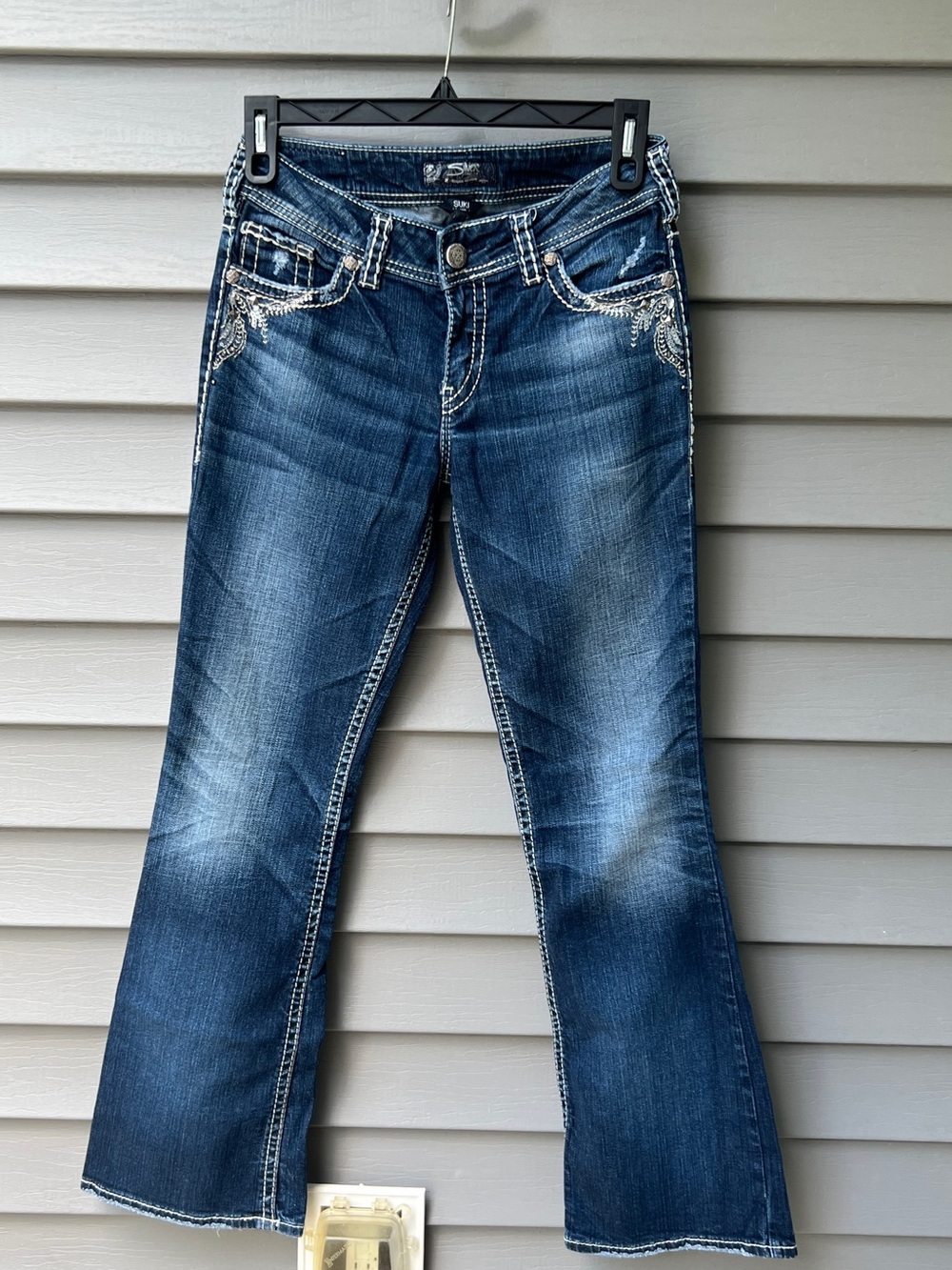 Silver Jeans Suki Bootcut Stretch Mid Rise Blue Rhinestone Mid-Rise Womens 29x3